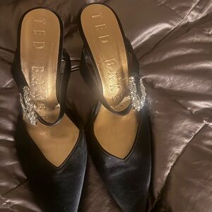 Ted Baker Black Satin Heels with Crystal Embellishment